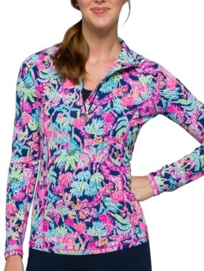 Lilly Pulitzer 1/4 Zip UPF Pullover - Justine Seen & Heard Print Size Large